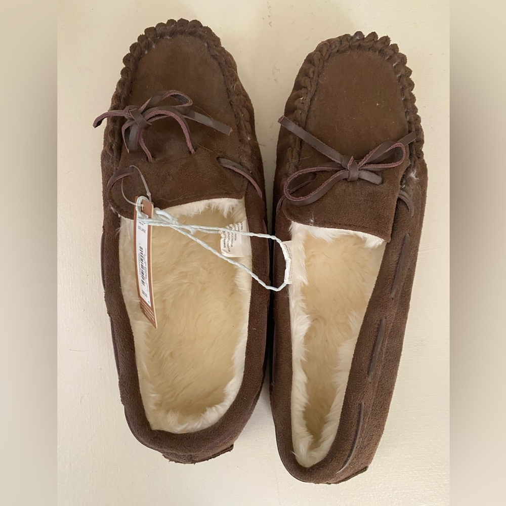 NWT Sonoma L Slippers Women 9 10 Large Faux Fur Faux Suede Brown House Shoes Lg